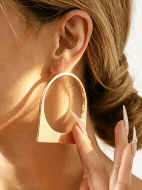 Gold Geometric Statement Hoop Earrings - Women Jewelry
